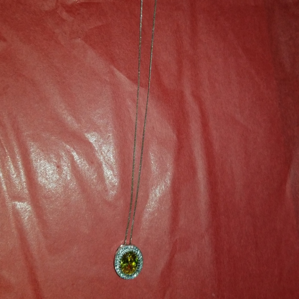 Canary Yellow Oval Halo pendant  with silver chain